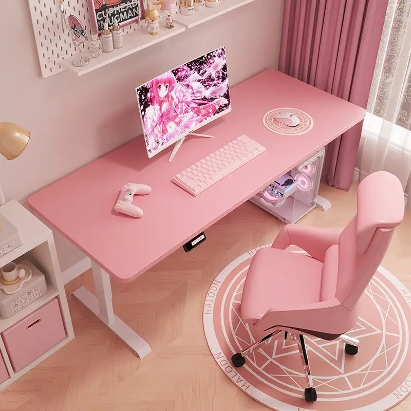 Electric lifting table, household pink girl e-sports table, girl bedroom Internet celebrity live broadcast workbench