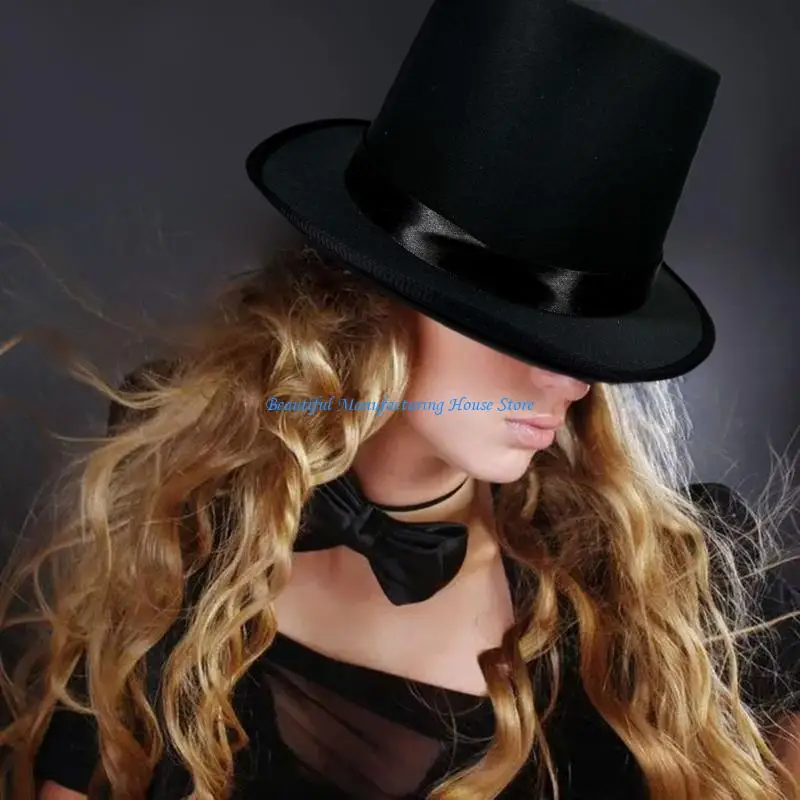 

E56A Bright Top Hat for Musical Festival Adult All Matchiing Party Hat Unisex Headwear Stage Show Hat Roleplaying Tall Hat