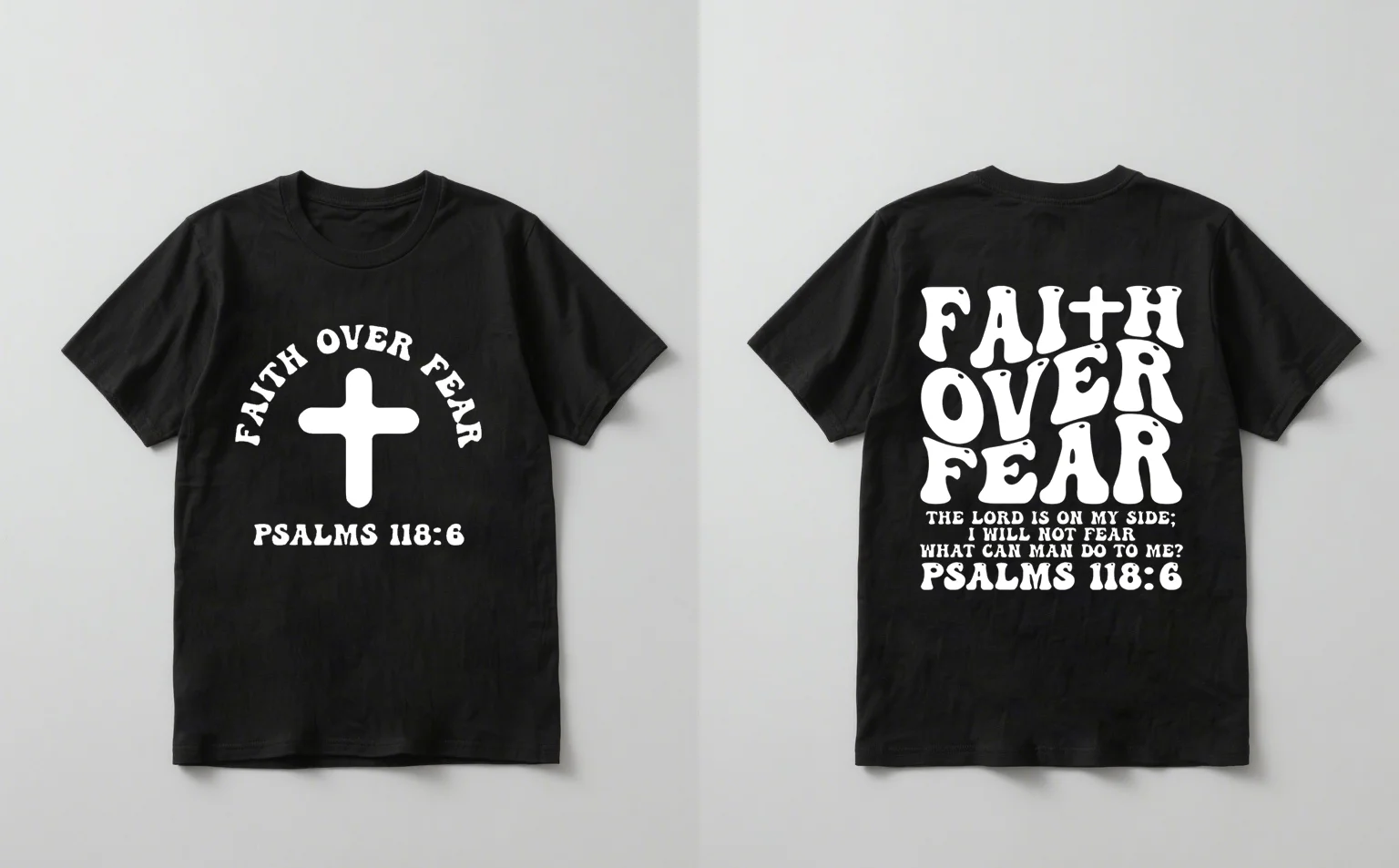 

2025 New Trendy Faith Over Fear Bible Verse Print Short Sleeve Casual Unisex