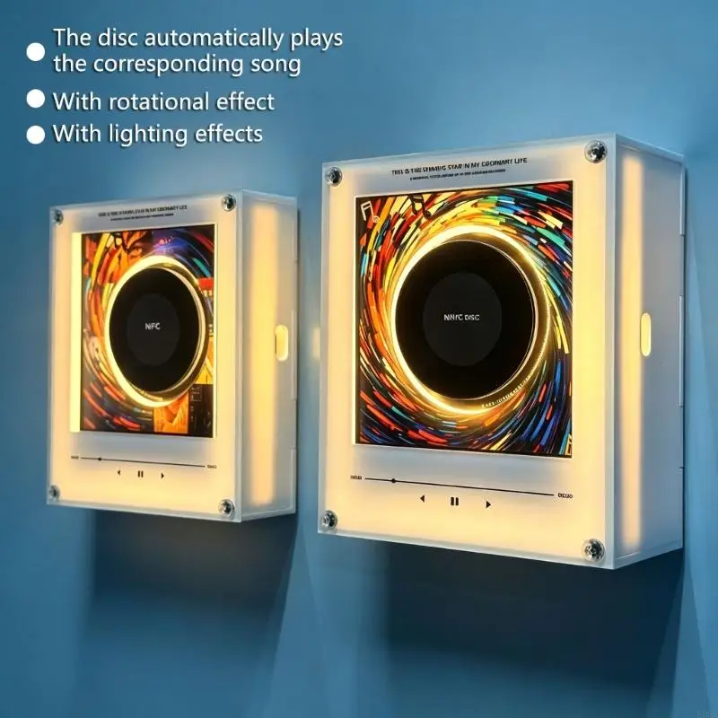 Fridge Music Player Tap to Play Vinyls Record 9 Disc LED Light Acrylic Music Box Audios Player with Memory Card and USB Cable