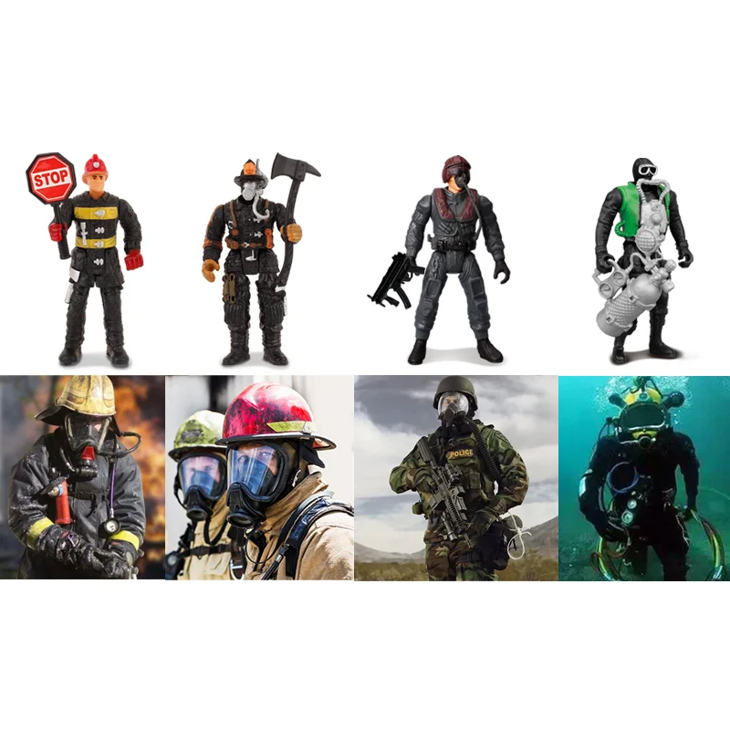 12 Stück Armee Männer Spezial einheiten Soldaten Feuerwehr mann Ingenieur Action figuren Spielset Militär waffe Modell bewegliche Puppen für Kinder geschenke