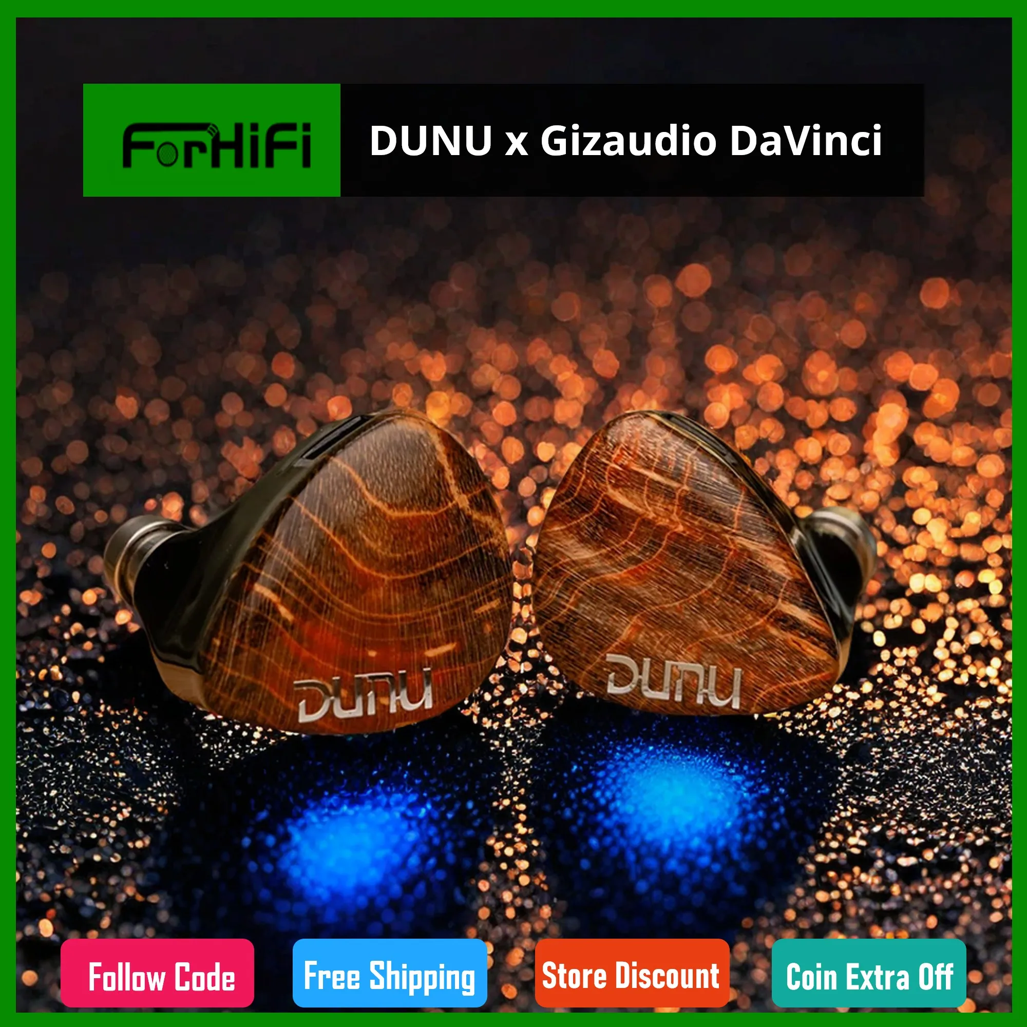 

HiFiGo DUNU x Gizaudio DaVinci 2DD+4BA Hybrid In-ear monitor Earphones with 3.5mm+4.4mm Swappable Termination Plugs Cable