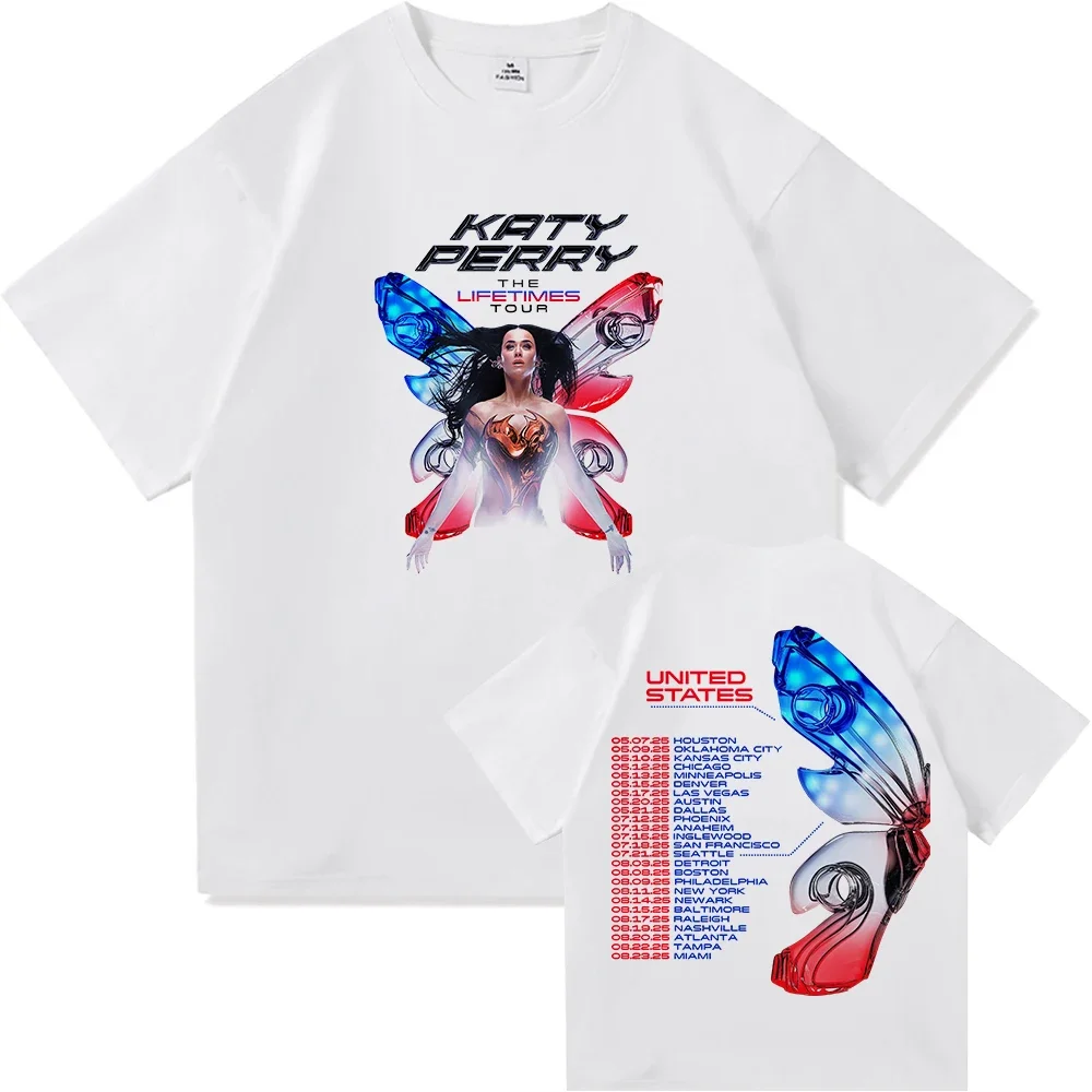 كاتي بيري مدى الحياة المملكة المتحدة أوروبا المكسيك أستراليا جولة الولايات المتحدة 2025 تي شيرت موضة النساء/الرجال خمر القطن تي الملابس