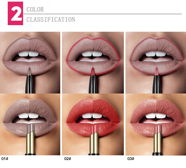 คุณภาพสูง Double-ended Lasting กันน้ําลิปสติก Lip Liner ปากกาแต่งหน้า Matte Pigment Non-stick Cup Lip Stick Liner เครื่องสําอาง