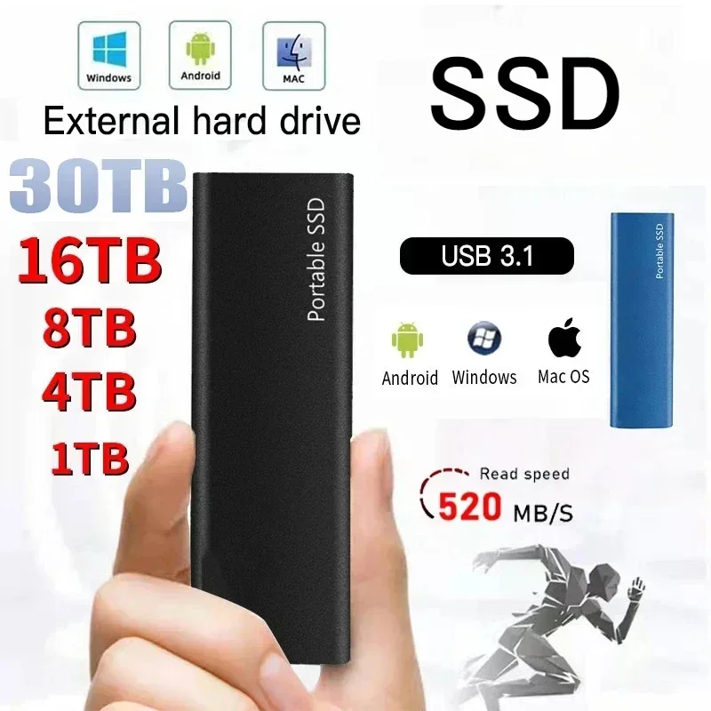 

External Hard Drive Portable SSD 1TB High Speed Solid State Drive USB3.1 Type-C Interface Mass Storage Hard Disk for Laptop/Mac