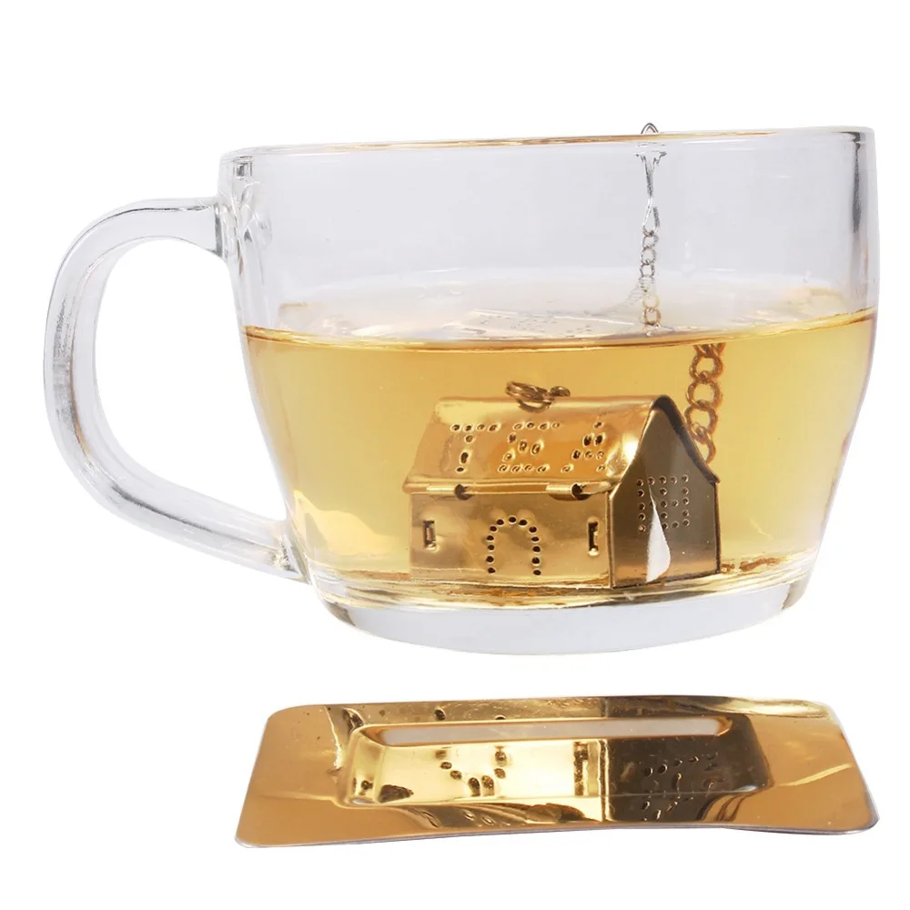 Stainless Steel Loose Tea Infuser Drip Tray Included Mini Size House Shaped Tea Diffuser Loose Leaf Tea Fine Mesh Filter