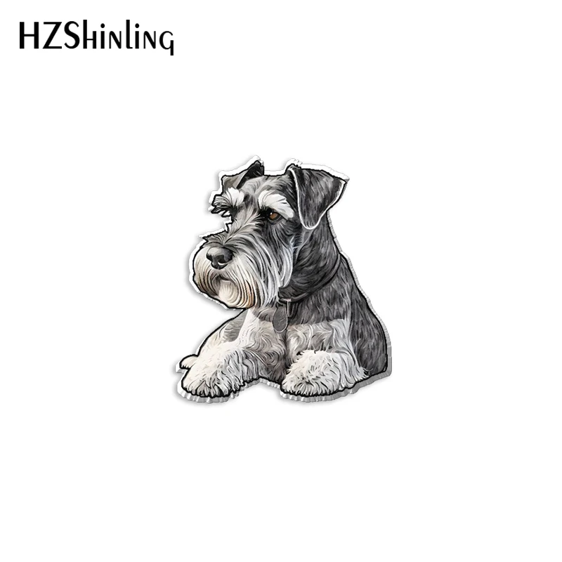 2023 New Miniature Schnauzer Acrylic Lapel Pin Lovely Puppy Epoxy Butterfly Clasp Pin Handmade Butterfly Brooch