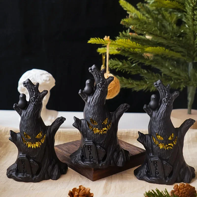 

Halloween Pumpkin Lantern LED Warm Yellow Candle Light Ghost Tree Stump Face Festival Decoration Decorative Ornament Gift New