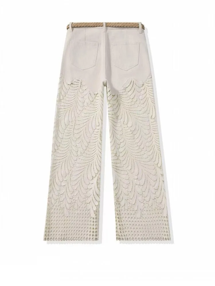 Spring Summer Women Jeans Spliced Embroidery Loose Fit Straight Trousers Designer Streetwear Casual High Waist Denim Long Pants
