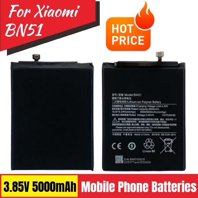 

3.85V 5000mAh Phone Battery BN51 for Xiaomi Redmi 8 Redmi8 Redmi 8A Brand-New High Quality Replacement Battery