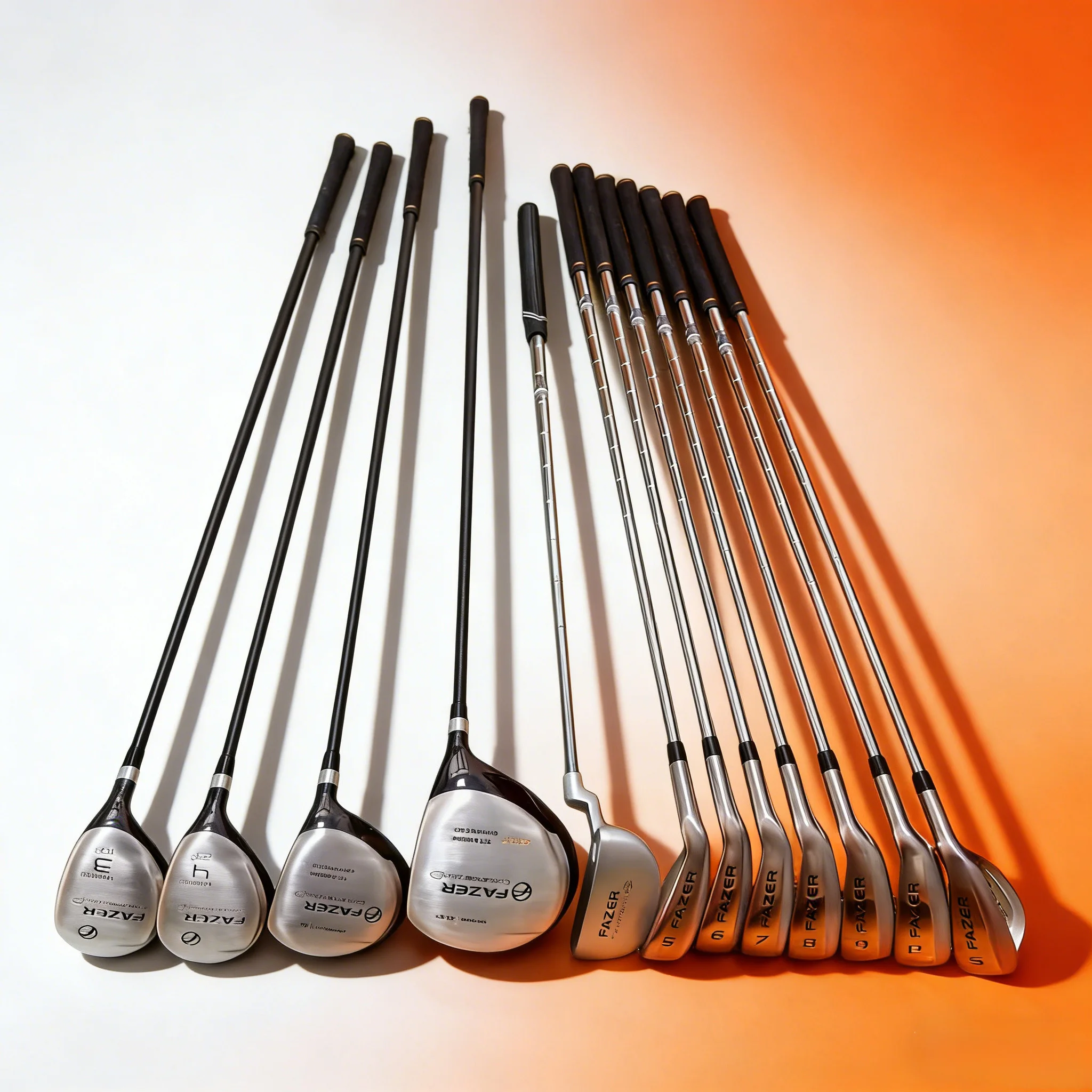 

Brand New Fazer Golf Complete Club Set, 12-Piece Set, Black and Silver Stylish Appearance, 4 Wood, 7 Iron, 1 Putter, High Trajectory and Long Distance Model