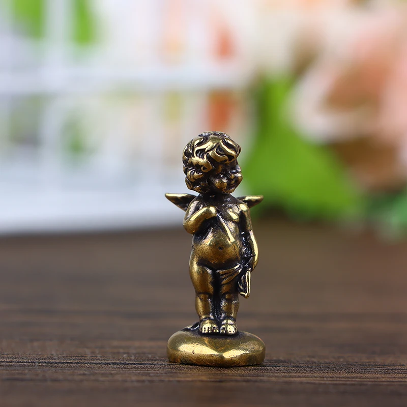 1Pc Retro Copper God Of Love Cupid Statue Small Ornaments Copper Angel Figurines Desktop Decorations Home Decor Accessories