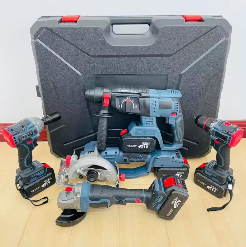 21V Hard Shell Lithium Battery Power Tool Set 5-in-1 Electric Drill Impact Wrench High Torque