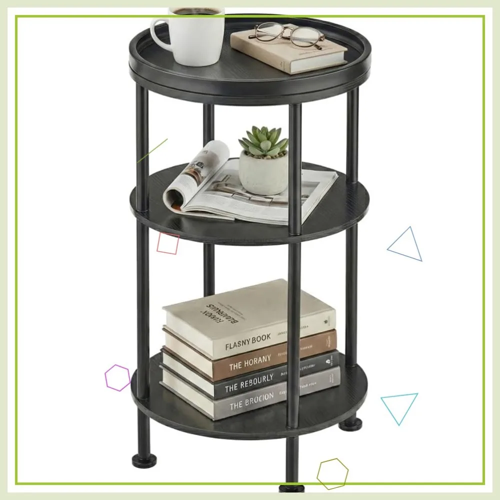 

3-Tier Round Side Table for Small Spaces, Modern Accent Table for Living Room Bedroom Office (Black)