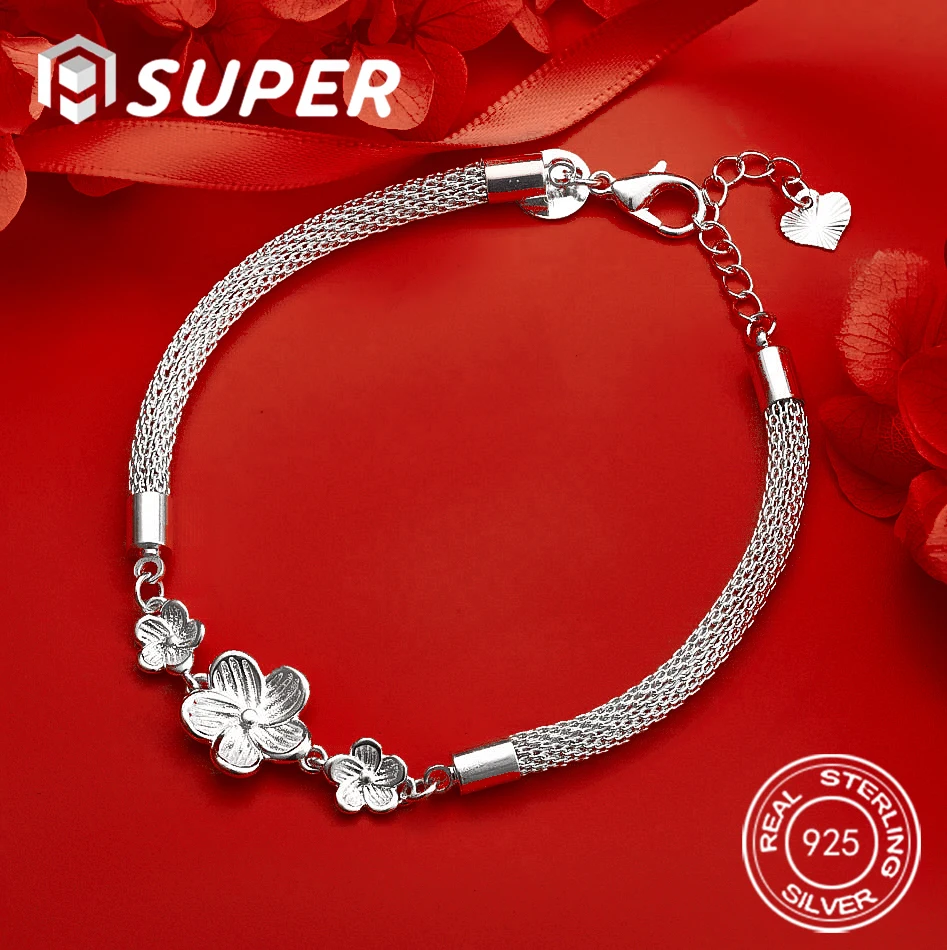 

ALISuper 925 Sterling Silver 8-inch Delicate Flower Bracelet - A Charming Jewelry Gift for Women, Perfect for Engagement Gifts