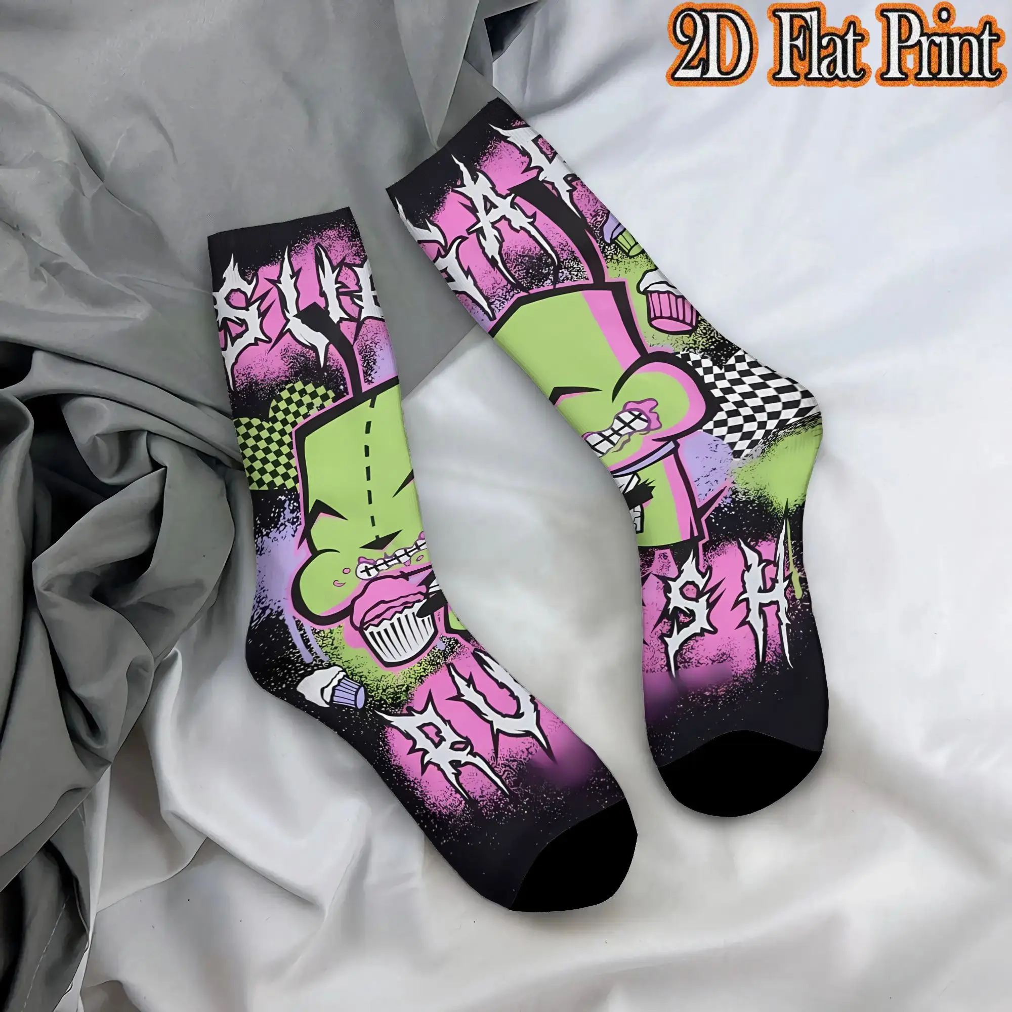 Invader Zim Anime Novelty Men's  Mid Tube Winter Socks Unisex Breathable Crew Sock Cycling Socks