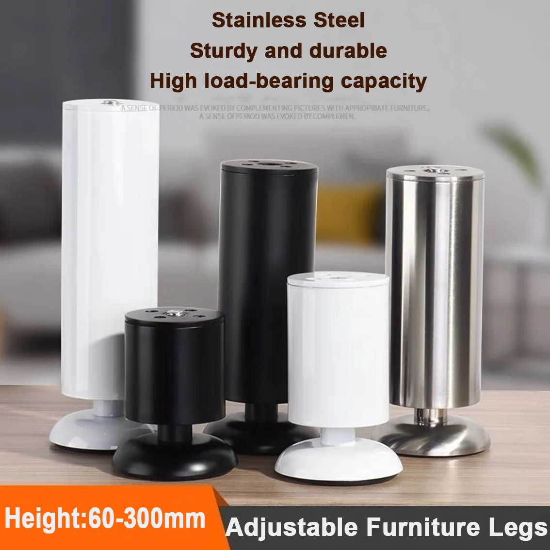 Adjustable Stainless Steel Furniture Legs for Sofa Cabinet Bed Coffee Table Height Raising Support Feet Heavy Duty Universal Fit