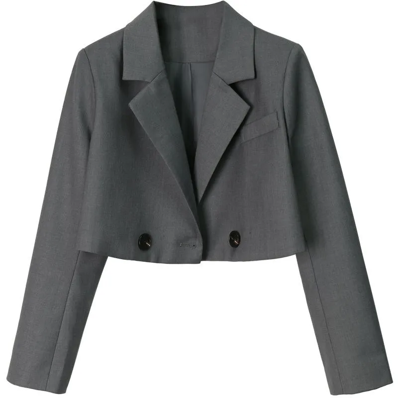 Blazer court cranté pour femme, coupe couvertes, mode coréenne, couleurs vives, olympiques chics, vêtements d'extérieur doux, droit, avocat, populaire, ins