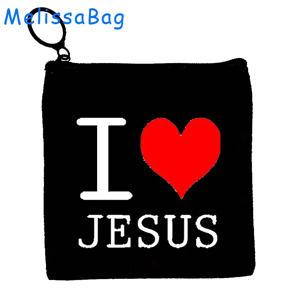 Cartoon Jesus Christ Floral Cross Love Faith Cute Christian Bible Belief Gift Canvas Canvas Coin Purse Key Case Bag Zipper Pouch