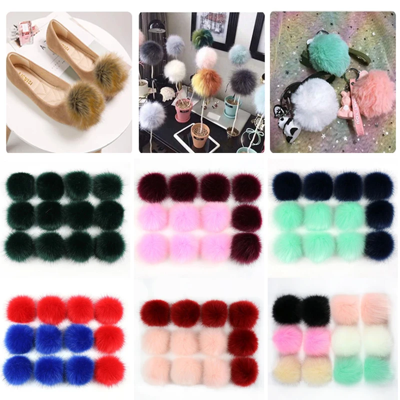 12Pcs 8cm False Fur Pompom for Hats Artificial Fur Pom Poms for Creativity Faux Fur for Needlework Diy Accessories Knitting