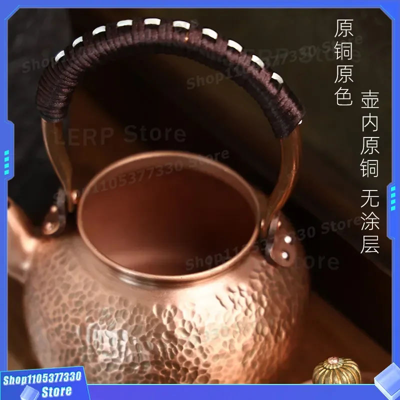 Pure Copper Teapot Semi Handmade Red Copper Kettle for Boiling Water Household Tea Set Compatible with Electric Ceramic Stove