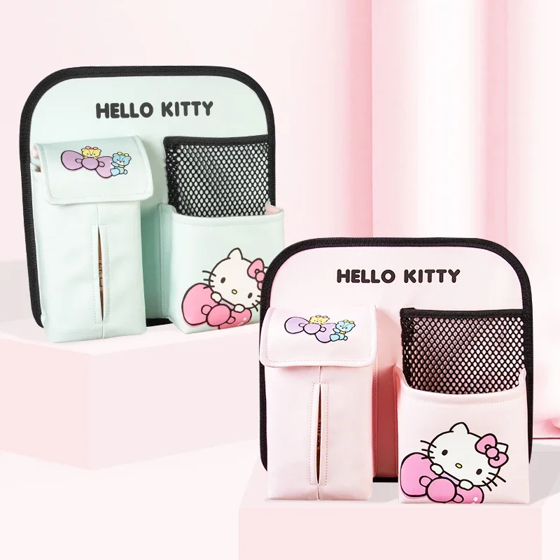 Kawaii Hello Kitty Car Seat Back Organizer Anime Multi-Pocket Bottle Holder Tissue Storage Bag Auto Interior Accessories Gifts