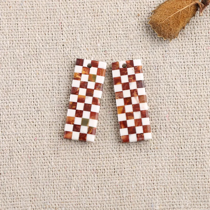 B&F Rectangle White Jade&Multi-ColorPi Earring Beads, Handmade Natural stones beads, Polished Stones for jewelry Making Supplies