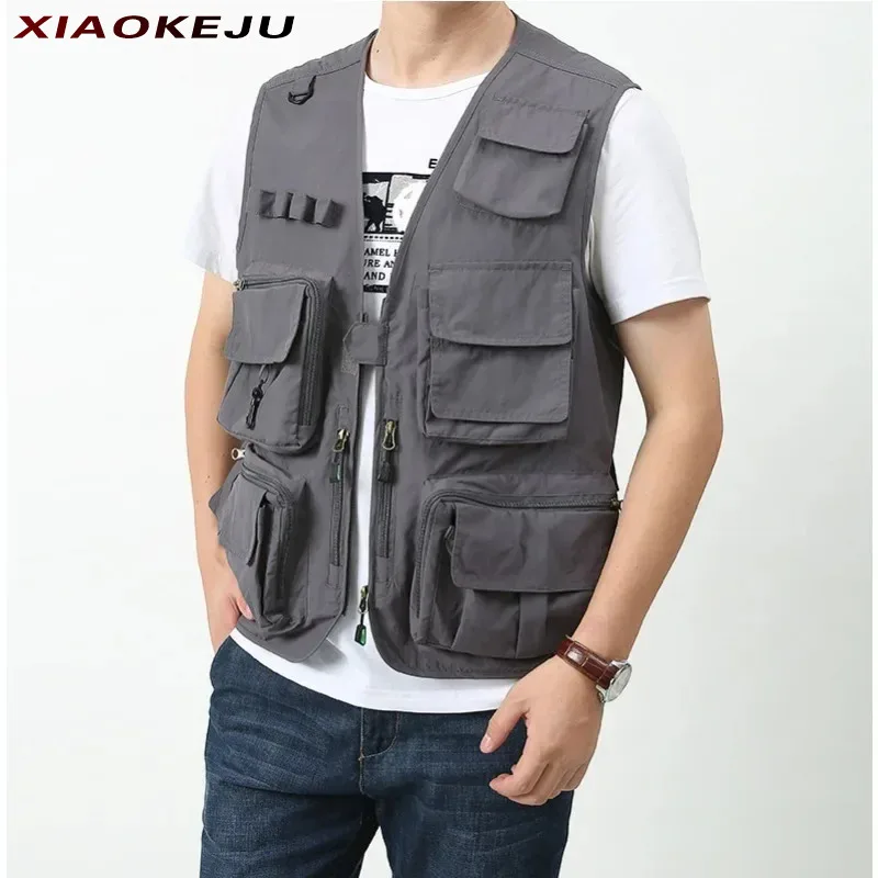 

Motorcyclist Multi-pocket Vest Size Leisure Tactical Outdoor Men Fishing Outerwear Sleeveless Jacket Plus Men's Padded Hunting