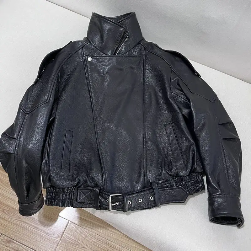 Natural Lambskin Leather  Jacket for Women, 100% Genuine leather Sheepskin Leather Women Coat, Long Sleeves, H805