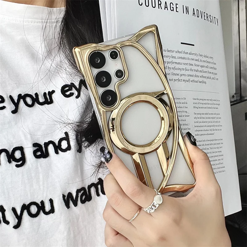 

Fashion Hollow Frameless Magnetic Matte Case For Samsung Galaxy S24 25 Ultra Plus For Magsafe Heat Dissipate TPU Plating Cover