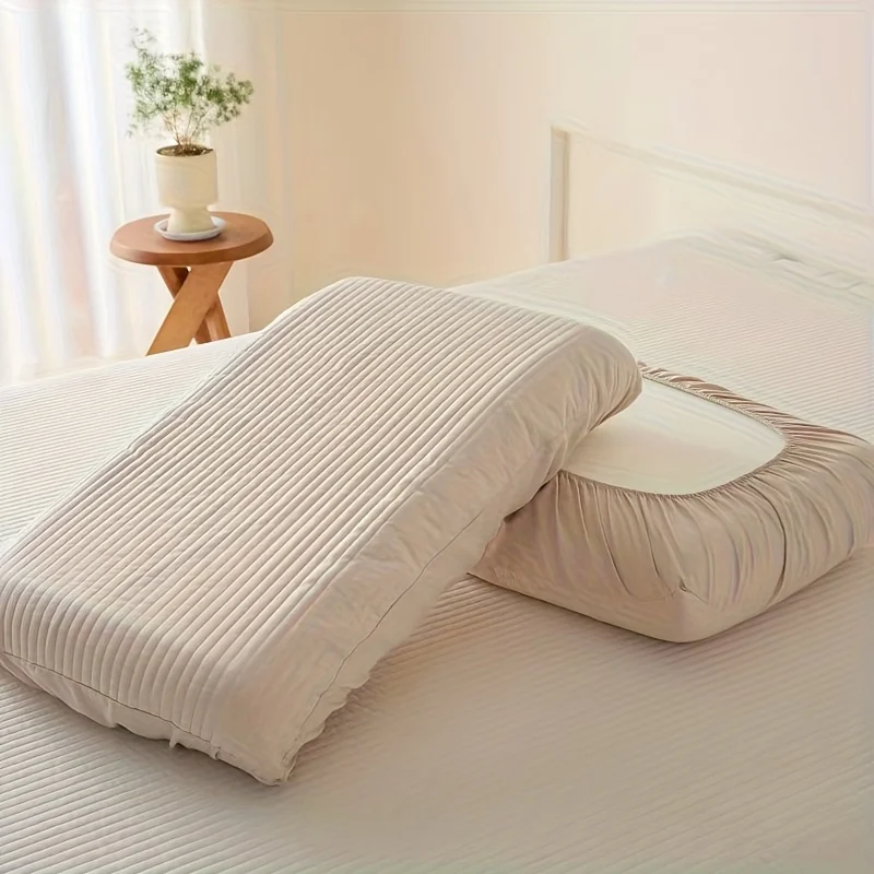 2pcs Thick Quilted Cotton Pillow Cover Thin Breathable Sweat Wicking Curved Solid Pillow Protector For Bedroom