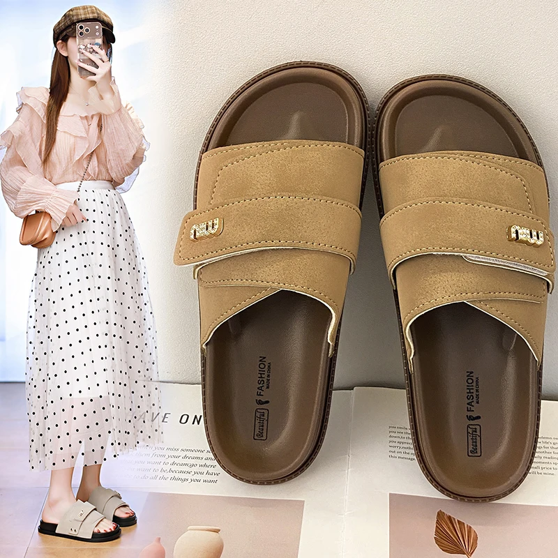 

Plain Style Women Summer Slides Soft Flat Slippers Comfort Casual Sandals Daily Home Outdoor Travel Shoes