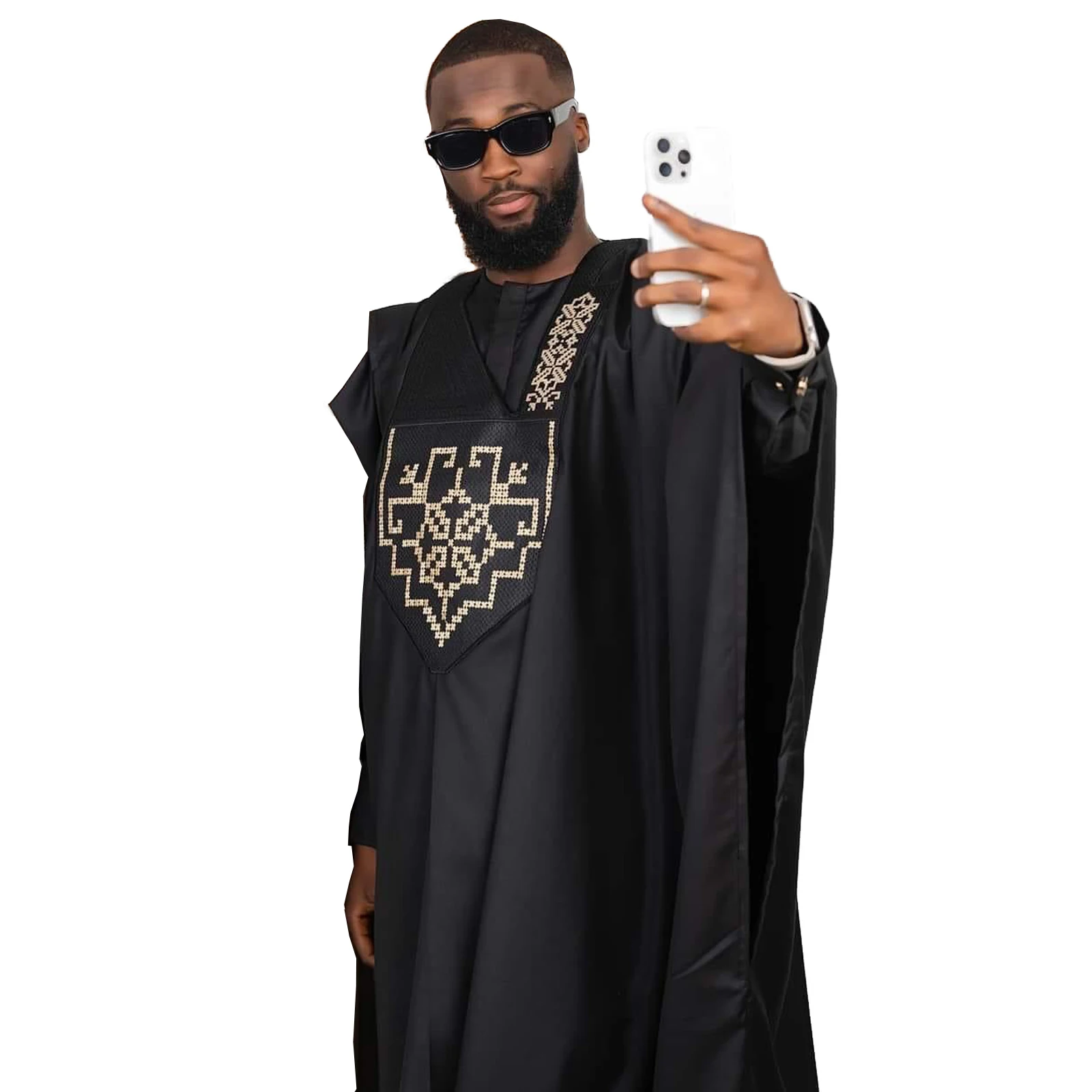 African Clothes For Man Embroidery Design Top Long Sleeve 3 Piece Set