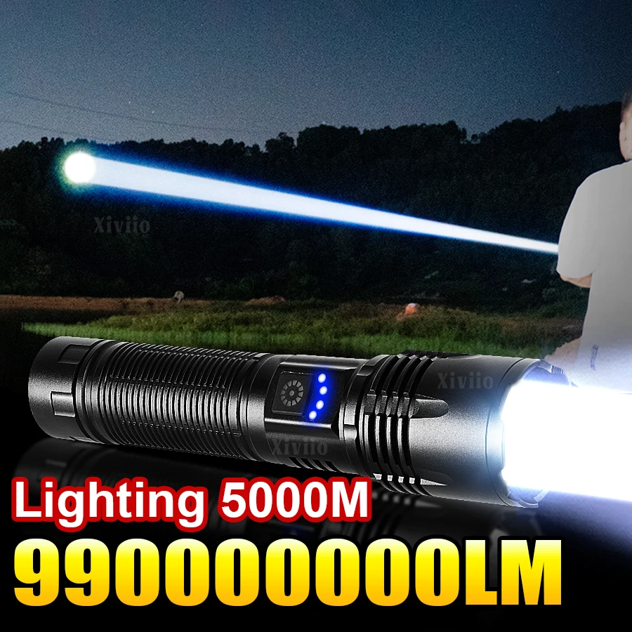 990000000LM LED Strong Light Flashlight Portable Rechargeable Lamp Built-in Battery Long Range Tactical Lantern Outdoor Lights