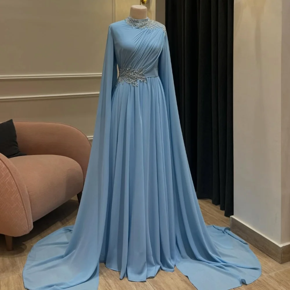 Customized Elegant Chiffon Sequined Beading A-line Jewel Long Dresses Bespoke Occasion Dresses Exquisite