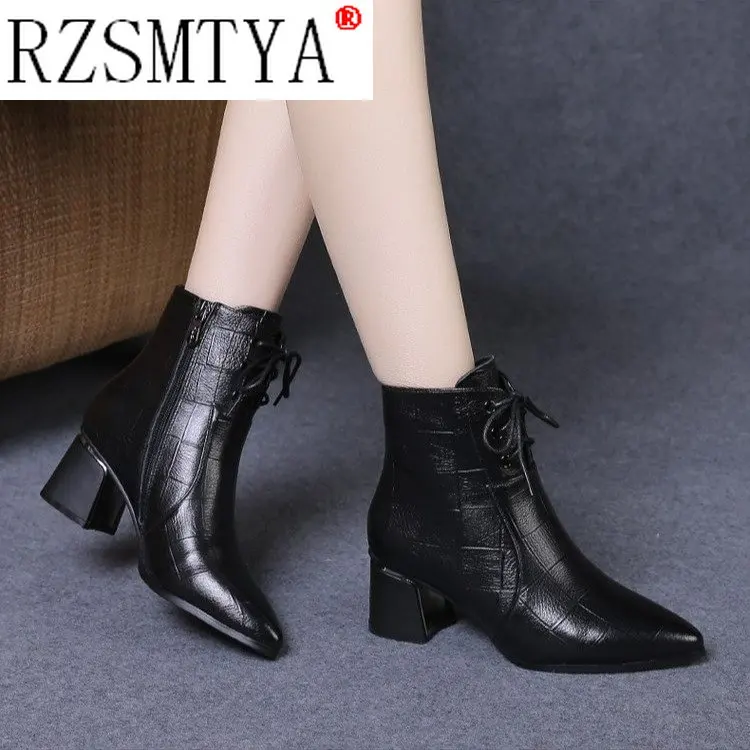 Elegant High Heels Ankle Boots Women Lace Up Pointed Toe Autumn Winter Boots Party Casual Shoes Female Size 41 42