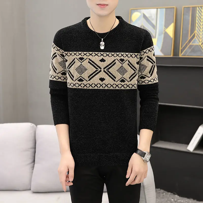 Abbigliamento da uomo Autunno Inverno Patchwork a contrasto Pullover larghi Top Manica lunga O-Collo Maglioni vintage Moda Casual