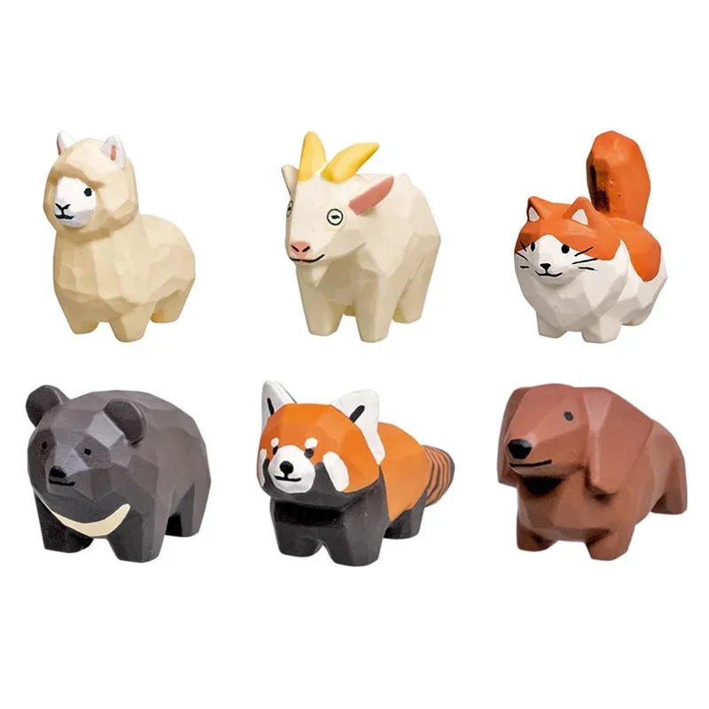 Original QUALIA Kawaii Gashapon cápsula juguete tallado Animal de madera Alpaca gato mapache oso estatuilla para regalo de niños