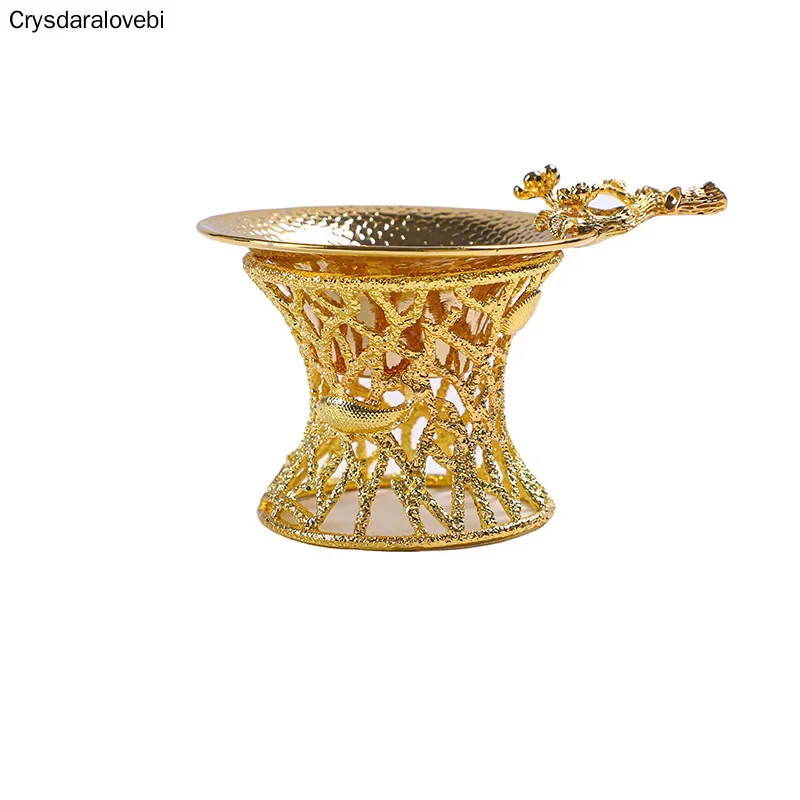 Copper Tin Tea Filtration Gilded Plum Blossom Shape Tea Infusers Anti Oxidation Kungfu Tea Accessories Tea Strainer Saucer