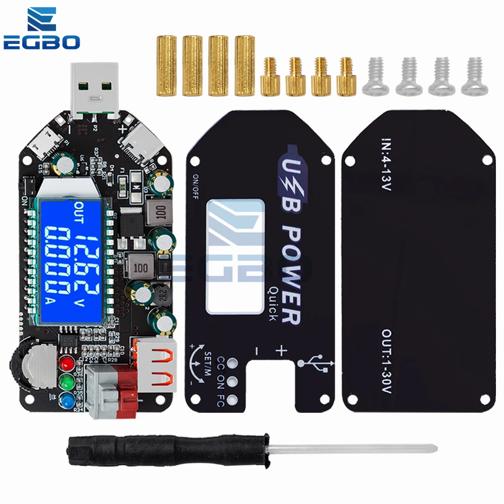 محول تيار مستمر من نوع C USB باستخدام الحاسب الآلي ، مصدر طاقة منظم قابل للتعديل ، CC CV ، 1-30V ، 2A ، 15W ، QC2.0 AFC