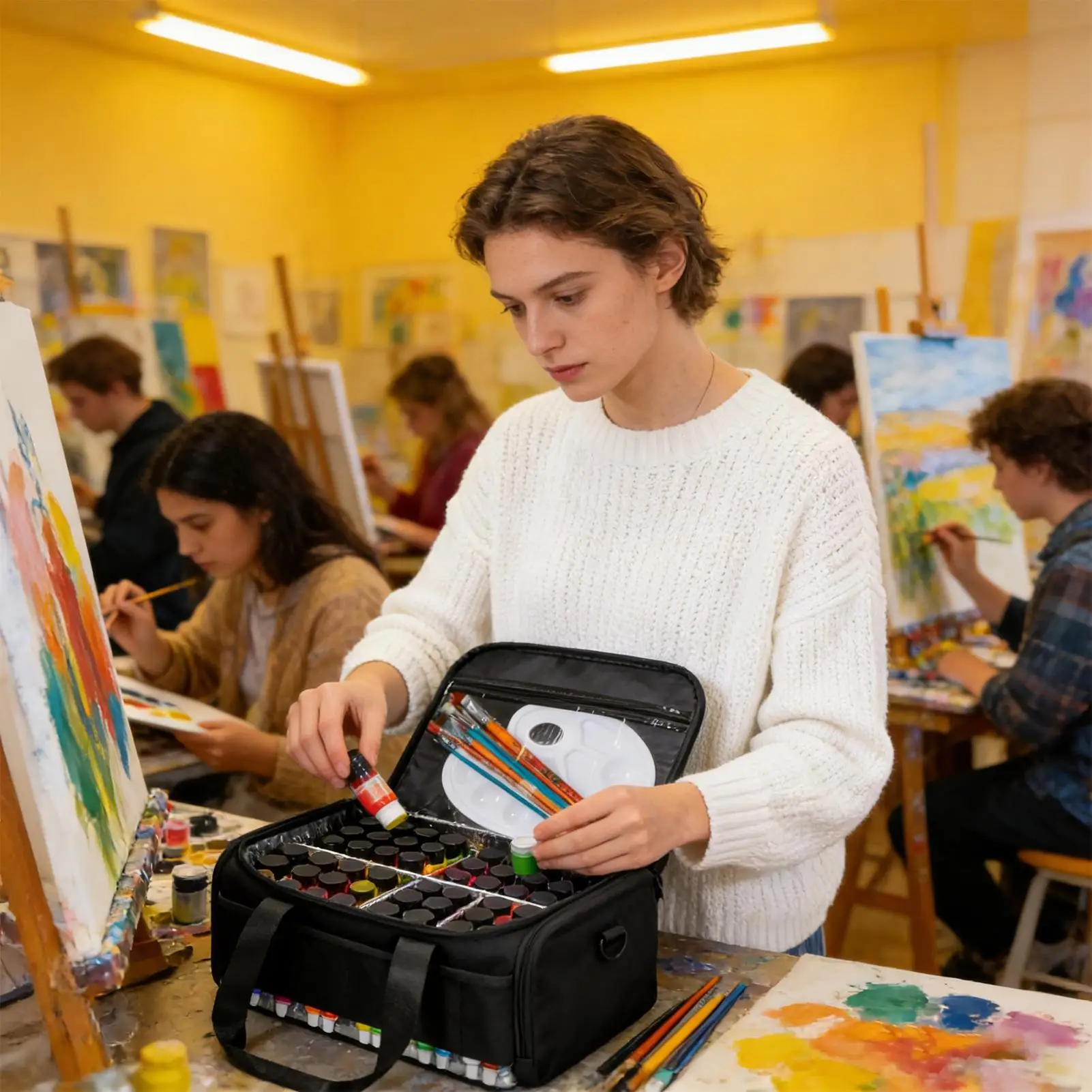 

Органайзер для красок из оксфорда с ремнем, вместительная сумка-органайзер для красок из оксфорда с отделениями для хранения инструментов