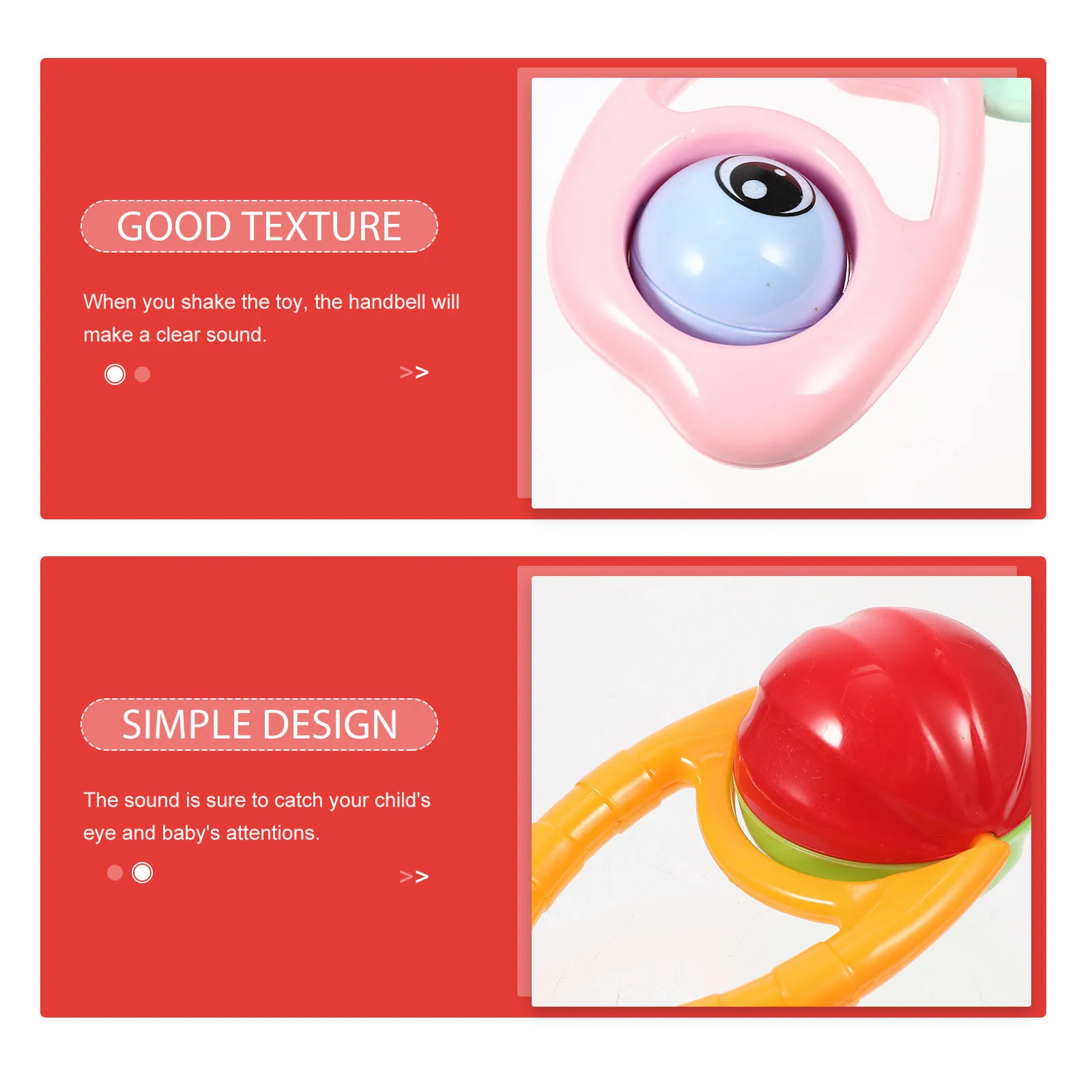 4개입 초기 교육용 딸랑이 아기 핸드벨 흔들리는 소리 장난감 유아용 플라스틱 딸랑이 작은 손잡이 치발기 아기용