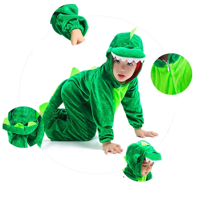Disfraz Cosplay Dinosaure Animal pour Garçons et Bol, Combinaison, Vert, Noir, ixSв, Halloween, Spectacle de Jeu, Robe de Barrag