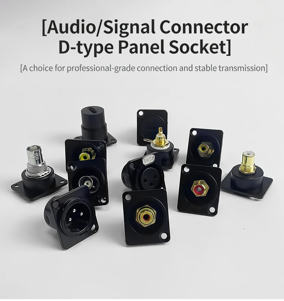 D-Type Panel Mount Connectors Kit – XLR, RCA, BNC Audio & Signal Jacks for Pro Audio, Broadcast & Industrial Equipment