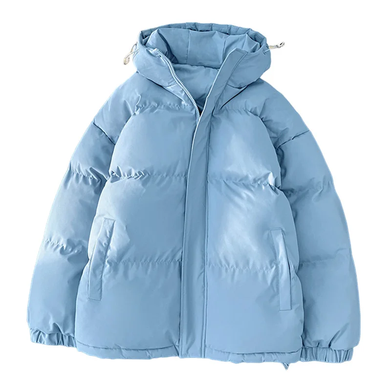 Jaket Puffer Musim Dingin Baru 2025 Unisex Berkerudung Tebal Anti Angin Warna Solid Serbaguna Parka Hangat