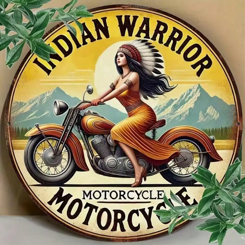 Vintage Motorrad Rundes Wandschild 12 Zoll Wasserdichtes Aluminium-Blechschild Dekoration für Garage Bar Männerhöhle Retro Metall-Kunstposter