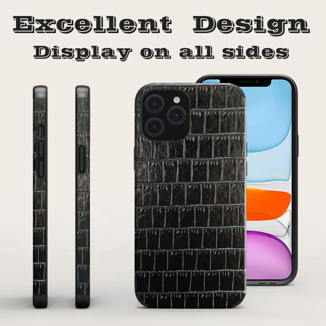 1 Black Crocodile Pattern Anti-Drop and Shockproof Leather Phone Case with Sound Conversion Design and Leather Bonding Process