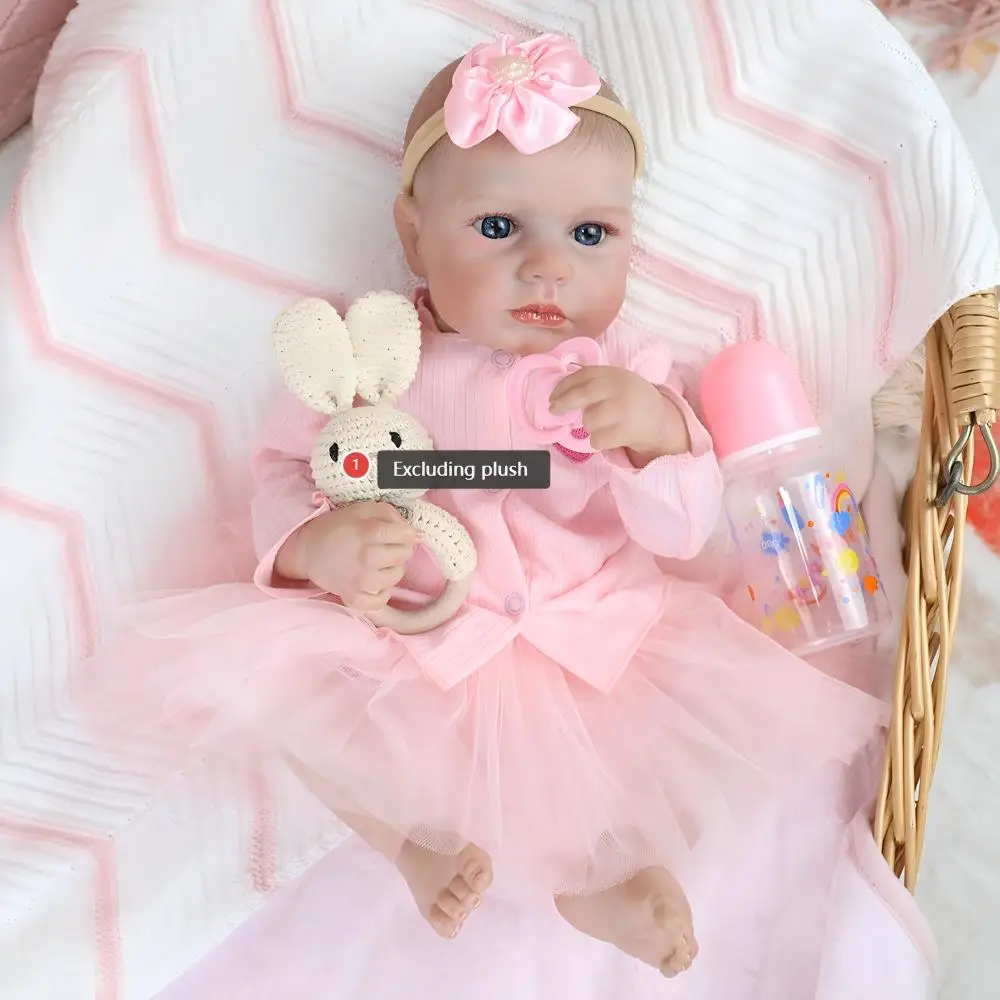 50CM Reborn Baby Dolls LouLou Awake Princess Girl Open Blue Eyes with Detailed Painting Real Soft Touch for Girl Christmas Gifts