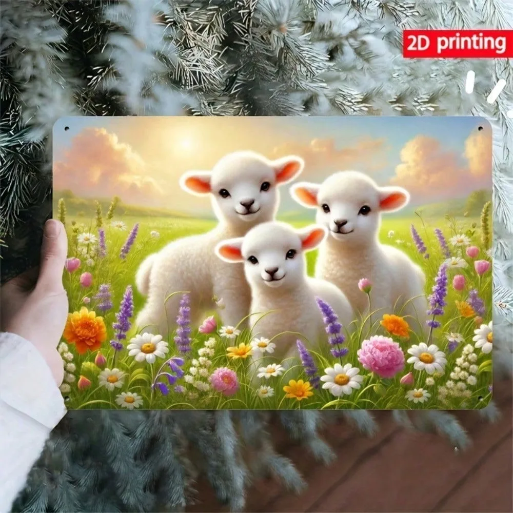 

Металлическое 3D-панно Dewven, 2D плоская железная картина с изображением ягненка и цветочной поляны, деревенский пасторальный металлический декор для гостиной