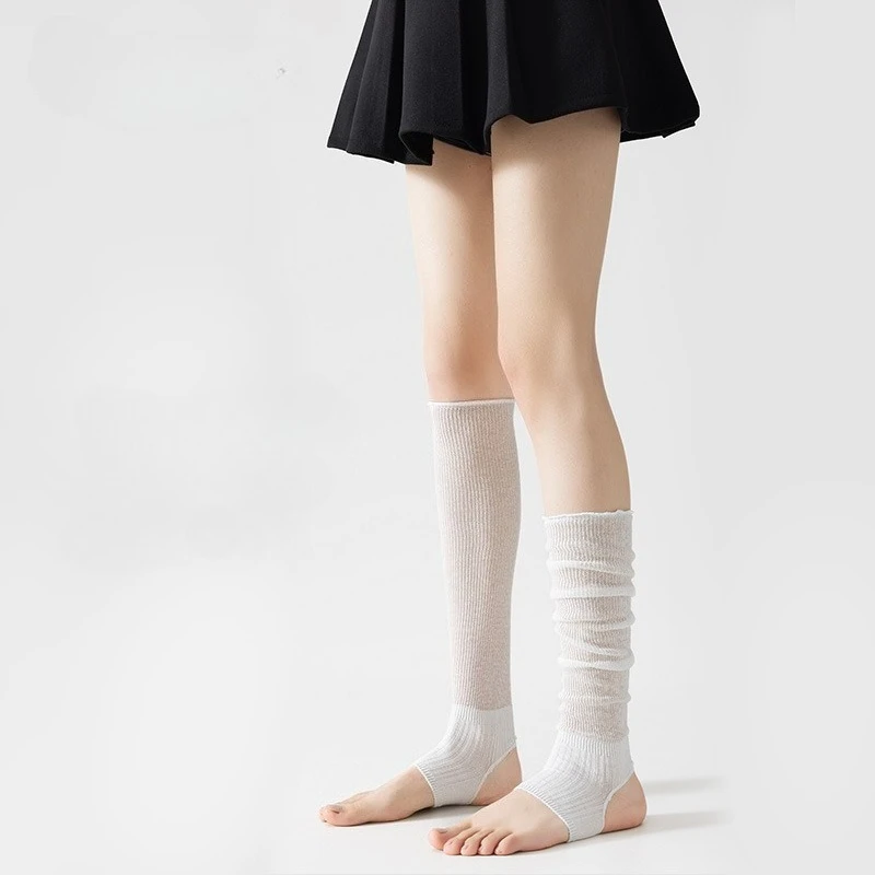 

New Long Leg Foot Socks Knee and Leg Socks Summer Lightweight Breathable Solid Color Sweet Style Elastic Stacked Socks